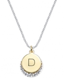 Letter perfection. This sterling silver necklace holds a pendant set in 14k gold and sterling silver plated topped with a D and adorned with crystal for a stunning statement. Approximate length: 18 inches. Approximate drop: 7/8 inch. Approximate drop width: 5/8 inch. Letter perfection. This sterling silver necklace holds a pendant set in 14k gold and sterling silver plated topped with a D and adorned with crystal for a stunning statement. Approximate length: 18 inches. Approximate drop: 7/8 inch. Approximate drop width: 5/8 inch.