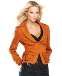 What enhances INC's pretty peplum jacket? Rows of ruffles for even more feminine flair!