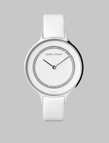 From the Concave Collection. A circle of 60 sparkling diamonds lends luxury to this clean, elegant timepiece of stainless steel.Diamonds, 0.15 tcw Quartz movement Water-resistant to 3 ATM Stainless steel case, 30mm (1.18) White dial White calfskin strap Made in Switzerland From the Concave Collection. A circle of 60 sparkling diamonds lends luxury to this clean, elegant timepiece of stainless steel.Diamonds, 0.15 tcw Quartz movement Water-resistant to 3 ATM Stainless steel case, 30mm (1.18) White dial White calfskin strap Made in Switzerland