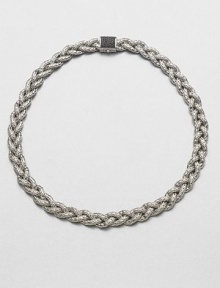 From the Classic Chain Collection. This nature-inspired style from a socially and environmentally responsible brand features intricately designed sterling silver chains in a braided style accented with a black sapphire encrusted closure. Sterling silverBlack sapphireLength, about 18Push clasp closureImported From the Classic Chain Collection. This nature-inspired style from a socially and environmentally responsible brand features intricately designed sterling silver chains in a braided style accented with a black sapphire encrusted closure. Sterling silverBlack sapphireLength, about 18Push clasp closureImported