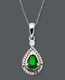 The perfect way to celebrate a May birthday - this pretty teardrop pendant exudes a subtle, green sheen. Crafted in 14k gold and sterling silver, a pear-cut emerald (3/8 ct. t.w.) and round-cut diamond accent add just the right shine. Approximate length: 18 inches. Approximate drop: 1 inch. The perfect way to celebrate a May birthday - this pretty teardrop pendant exudes a subtle, green sheen. Crafted in 14k gold and sterling silver, a pear-cut emerald (3/8 ct. t.w.) and round-cut diamond accent add just the right shine. Approximate length: 18 inches. Approximate drop: 1 inch.