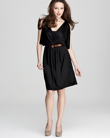 The little black dress gets a warm weather refresher with an airy silhouette featuring breezy sleeves. Pair the DKNY staple with a neon belt for an added punch of color. The little black dress gets a warm weather refresher with an airy silhouette featuring breezy sleeves. Pair the DKNY staple with a neon belt for an added punch of color.