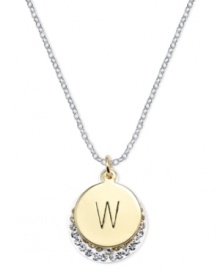 Letter perfection. This sterling silver necklace holds a pendant set in 14k gold and sterling silver plated topped with a W and adorned with crystal for a stunning statement. Approximate length: 18 inches. Approximate drop: 7/8 inch. Approximate drop width: 5/8 inch. Letter perfection. This sterling silver necklace holds a pendant set in 14k gold and sterling silver plated topped with a W and adorned with crystal for a stunning statement. Approximate length: 18 inches. Approximate drop: 7/8 inch. Approximate drop width: 5/8 inch.