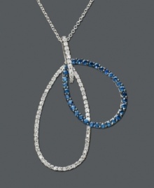 This dramatic piece from the Effy Collection looks like two glistening teardrops. Pendant features a double drop design, one with round-cut sapphire (3/4 ct. t.w.), the other with round-cut diamond (1/3 ct. t.w.). Set in 14k white gold. Approximate length: 18 inches. Approximate drop: 1-1/2 inch. This dramatic piece from the Effy Collection looks like two glistening teardrops. Pendant features a double drop design, one with round-cut sapphire (3/4 ct. t.w.), the other with round-cut diamond (1/3 ct. t.w.). Set in 14k white gold. Approximate length: 18 inches. Approximate drop: 1-1/2 inch.