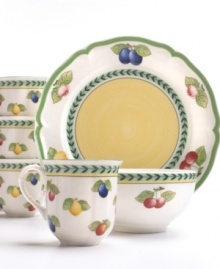 Bring the lush bounty of the French countryside to your table with this vibrant dinnerware and dishes set from Villeroy & Boch. Fresh summer fruits and leaf garlands adorn scalloped porcelain in pale, soothing hues. Bring the lush bounty of the French countryside to your table with this vibrant dinnerware and dishes set from Villeroy & Boch. Fresh summer fruits and leaf garlands adorn scalloped porcelain in pale, soothing hues.