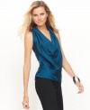 INC's blouse makes waves with its fluid, draped silhouette and soft, satiny feel.