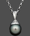Infuse your look with something a little exotic. This stunning pearl pendant features a single cultured Tahitian pearl drop (9-10 mm) strung from a delicate sterling silver setting and chain. Approximate length: 18 inches. Approximate drop: 8/10 inch.