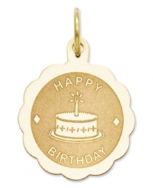 The perfect birthday gift to commemorate the day. This sweet charm features the words Happy Birthday in polished and satin 14k gold. Chain not included. Approximate length: 4/5 inch. Approximate width: 1/2 inch. The perfect birthday gift to commemorate the day. This sweet charm features the words Happy Birthday in polished and satin 14k gold. Chain not included. Approximate length: 4/5 inch. Approximate width: 1/2 inch.