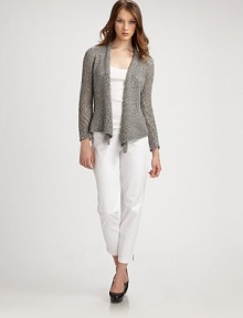 Cozy cable knit meets a chic cropped design in a luxe wool blend. Open-front styleLong sleevesAbout 21 from shoulder to hem55% wool/27% viscose/18% alpacaHand washMade in USA Model shown is 5'10 (177cm) wearing US size Small. Cozy cable knit meets a chic cropped design in a luxe wool blend. Open-front styleLong sleevesAbout 21 from shoulder to hem55% wool/27% viscose/18% alpacaHand washMade in USA Model shown is 5'10 (177cm) wearing US size Small.