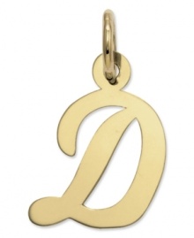 The perfect gift for Dawn. This polished D initial charm features a pretty, small script design in 14k gold. Chain not included. Approximate length: 7/10 inch. Approximate width: 3/10 inch.