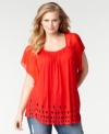 Get spotted with Seven Jeans' flutter sleeve plus size top, punctuated by dot cutouts-- it's super-cute for the season!