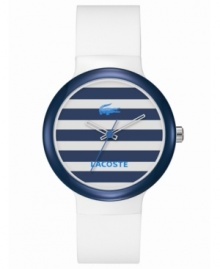 Preppy stripes add stylish bite to this unisex Goa watch from Lacoste.