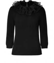 From party-perfect to workweek chic, this cashmere sweater with a removable ruffled collar from Marc by Marc Jacobs is a stylish fix for any fashion rut - Detachable ruffled lace collar, three-quarter sleeves, slim fit, exposed back zip closure - Wear with a frilly mini skirt, cropped trousers, or skinny jeans