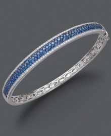Sparkle perfect for stacking. Effy Collection's stunning bangle bracelet highlights rows of round-cut sapphires (1-3/4 ct. t.w.) and diamonds (3/8 ct. t.w.) set in 14k white gold. Approximate diameter: 2-1/2 inches. Sparkle perfect for stacking. Effy Collection's stunning bangle bracelet highlights rows of round-cut sapphires (1-3/4 ct. t.w.) and diamonds (3/8 ct. t.w.) set in 14k white gold. Approximate diameter: 2-1/2 inches.