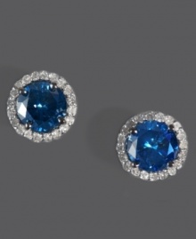 Add a touch of royalty to your look. EFFY Collection's standout stud earrings combine round-cut blue diamond (1-5/8 ct. t.w) with halos of sparkling round-cut white diamonds (1/6 ct. t.w.). Set in 14k white gold. Approximate diameter: 5/16 inch. Add a touch of royalty to your look. EFFY Collection's standout stud earrings combine round-cut blue diamond (1-5/8 ct. t.w) with halos of sparkling round-cut white diamonds (1/6 ct. t.w.). Set in 14k white gold. Approximate diameter: 5/16 inch.