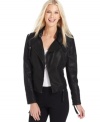 Studio M makes it easy to add stylish rocker-edge to your outfit with this faux leather moto jacket.