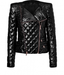 Inject rocker-chic attitude into your outerwear collection with Balmains ultra cool quilted down biker jacket, guaranteed to add a fashion-forward, high-impact edge to your outfit - Collarless, long sleeves, snapped cuffs, zippered front, zippered slit pockets, snapped rain flap - Cropped, tailored fit - Team with edgy separates and jet black statement leather accessories Inject rocker-chic attitude into your outerwear collection with Balmains ultra cool quilted down biker jacket, guaranteed to add a fashion-forward, high-impact edge to your outfit - Collarless, long sleeves, snapped cuffs, zippered front, zippered slit pockets, snapped rain flap - Cropped, tailored fit - Team with edgy separates and jet black statement leather accessories
