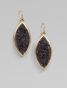 A statement piece featuring beautifully textured druzy quartz stones set in a 14k goldplated marquis. Druzy quartz14k goldplated white metal alloyDrop, about 1¼Post backMade in USA