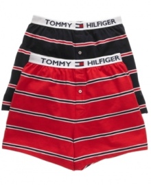 Give your regular rotation a sporty update when you add these knit cotton striped boxers from Tommy Hilfiger into the mix. Give your regular rotation a sporty update when you add these knit cotton striped boxers from Tommy Hilfiger into the mix.