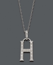 Spell it out in sparkle! This personalized initial charm necklace makes the perfect gift for Heather or Hayley. Features sparkling, round-cut diamond accents. Setting and chain crafted in 14k white gold. Approximate length: 18 inches. Approximate drop: 1/2 inch. Spell it out in sparkle! This personalized initial charm necklace makes the perfect gift for Heather or Hayley. Features sparkling, round-cut diamond accents. Setting and chain crafted in 14k white gold. Approximate length: 18 inches. Approximate drop: 1/2 inch.