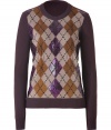 Your new season style just got an ultra-luxe kick with this suede and python trim cashmere-blend argyle sweater from Salvatore Ferragamo - Round neck, long sleeves, classic argyle print with python and suede embellishment, slim fit - Style with skinny jeans, slim trousers, or a pencil skirt