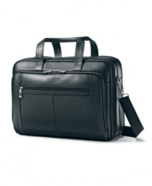 Smart pebble grain leather breezes through airline terminals with a checkpoint-friendly construction featuring a protective sleeve, front organizer and quick access pocket for hassle-free travel. 3-year warranty. Smart pebble grain leather breezes through airline terminals with a checkpoint-friendly construction featuring a protective sleeve, front organizer and quick access pocket for hassle-free travel. 3-year warranty.