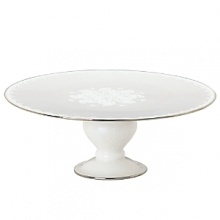 Opal Innocence Cake Plate by Lenox has a wide band decorated with the Opal Innocence leaf pattern, which encircles this plate just inside its platinum rim. The flowing motif is repeated at the center of the plate, as well as on its graceful foot. Use the plate to serve cakes and other desserts. Height: 3 7/8Diameter: 10 3/4 Opal Innocence Cake Plate by Lenox has a wide band decorated with the Opal Innocence leaf pattern, which encircles this plate just inside its platinum rim. The flowing motif is repeated at the center of the plate, as well as on its graceful foot. Use the plate to serve cakes and other desserts. Height: 3 7/8Diameter: 10 3/4