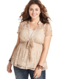 Lace is a must-have look of the season, so snag Eyeshadow's short sleeve plus size top!