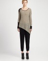 From the HELMUT capsule collection. Semi-sheer contrast trim and an asymmetrical hem modernize this plush bouclé sweater. RoundneckSingle semi-sheer shoulderLong sleevesSemi-sheer cuffsAsymmetrical hemAcrylic/wool/polyesterDry cleanImportedModel shown is 5'11 (178cm) wearing US size Small.