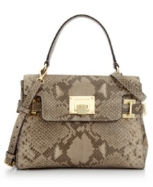 Opt for elegance with an edge with this posh, python-embossed design from MICHAEL Michael Kors. Sumptuous leather is adorned with shiny signature hardware and belted detailing, while the convenient crossbody strap adds instant versatility. Opt for elegance with an edge with this posh, python-embossed design from MICHAEL Michael Kors. Sumptuous leather is adorned with shiny signature hardware and belted detailing, while the convenient crossbody strap adds instant versatility.