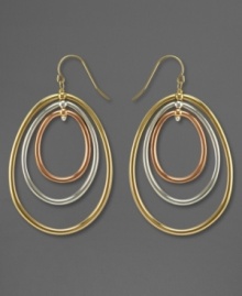 Three shades of lustrous 14k gold - white, yellow and rose - combine for a stunning effect on these gorgeous drop earrings. Approximate drop: 2-1/4 inches. Three shades of lustrous 14k gold - white, yellow and rose - combine for a stunning effect on these gorgeous drop earrings. Approximate drop: 2-1/4 inches.