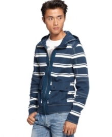 This sporty striped hoodie by INC International Concepts is great for layering.