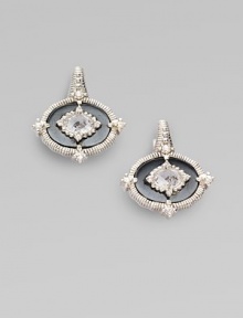 From the Oasis Collection. A gorgeous creation of textured sterling silver punctuated by oval-shaped hematite, luminous white sapphires, and crystal.Turquoise, white sapphire, crystalSterling silver Length, about ¾Post-and-hinge backImported From the Oasis Collection. A gorgeous creation of textured sterling silver punctuated by oval-shaped hematite, luminous white sapphires, and crystal.Turquoise, white sapphire, crystalSterling silver Length, about ¾Post-and-hinge backImported