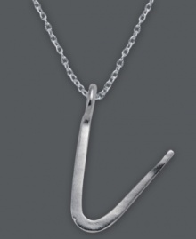 The perfect personalized gift. A polished sterling silver pendant features the letter V with a chic asymmetrical shape. Comes with a matching chain. Approximate length: 18 inches. Approximate drop: 3/4 inch. The perfect personalized gift. A polished sterling silver pendant features the letter V with a chic asymmetrical shape. Comes with a matching chain. Approximate length: 18 inches. Approximate drop: 3/4 inch.