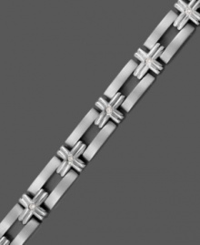 Stately sophistication. This structured men's style features rectangular links accented by round-cut diamonds (1/2 ct. t.w.). Bracelet crafted in titanium. Approximate length: 8-1/2 inches. Stately sophistication. This structured men's style features rectangular links accented by round-cut diamonds (1/2 ct. t.w.). Bracelet crafted in titanium. Approximate length: 8-1/2 inches.