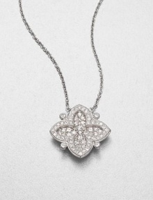 From the Soho Collection. This clover-shaped design features white sapphires on a sterling silver link chain. White sapphiresSterling silverLength, about 16Pendant size, about .7Lobster clasp closureImported From the Soho Collection. This clover-shaped design features white sapphires on a sterling silver link chain. White sapphiresSterling silverLength, about 16Pendant size, about .7Lobster clasp closureImported