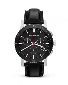 Whether at the beach, bar, or boardroom, this Burberry watch makes an unforgettable impression. Crafted of stainless steel with a hard-wearing ceramic bezel, it models sleek, modern style. Whether at the beach, bar, or boardroom, this Burberry watch makes an unforgettable impression. Crafted of stainless steel with a hard-wearing ceramic bezel, it models sleek, modern style.