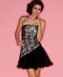 The lace dress gets a burst of tulle with this strapless party frock from Jump! Doll it up with a few stately accessories for style that steals the show! The lace dress gets a burst of tulle with this strapless party frock from Jump! Doll it up with a few stately accessories for style that steals the show!