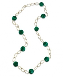 Easy on the eyes. A few precious malachite gems (12 mm) are scattered across an open 14k gold chain necklace, providing any outfit with a vibrant pop of green. Approximate length: 28 inches. Easy on the eyes. A few precious malachite gems (12 mm) are scattered across an open 14k gold chain necklace, providing any outfit with a vibrant pop of green. Approximate length: 28 inches.