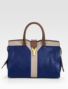 A structured top-handle bag of colorblocked leather, accented with signature hardware. Double top handles, 5½ dropTop-zip and magnetic snap flap closureProtective metal feetOne inside zip pocketTwo inside open pocketsCotton lining15¾W X 12H X 6½DMade in Italy A structured top-handle bag of colorblocked leather, accented with signature hardware. Double top handles, 5½ dropTop-zip and magnetic snap flap closureProtective metal feetOne inside zip pocketTwo inside open pocketsCotton lining15¾W X 12H X 6½DMade in Italy