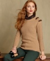 Rendered from a super-soft fabric blend with a touch of luxe cashmere, Tommy Hilfiger's knit sweater is an autumn essential. Buckles at the shoulders lend a bit of equestrian chic, too!