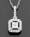 Spotlight on shine: this beautiful 14k white gold pendant features sparkling round-cut diamonds (1/4 ct. t.w.). Approximate length: 16 inches. Approximate drop: 1/2 inches.