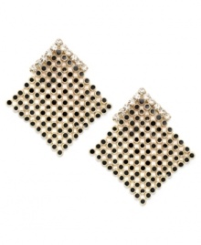 Geometrically chic. Bar III's hot new style features bold black enamel, a dramatic diamond shape, and sparkling glass accents. Crafted in gold tone mixed metal mesh. Approximate drop: 2 inches.