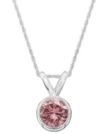Perfection in pink. A round-cut, bezel-set pink diamond (1/2 ct. t.w.) shines in a luminous 14k white gold setting. Approximate length: 18 inches. Approximate drop: 3/8 inch. Perfection in pink. A round-cut, bezel-set pink diamond (1/2 ct. t.w.) shines in a luminous 14k white gold setting. Approximate length: 18 inches. Approximate drop: 3/8 inch.