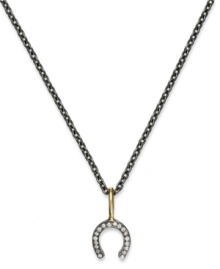 Let luck shine on you. This pendant, set in 14k gold over sterling silver and oxidized sterling silver, features a horseshoe design adorned with cubic zirconia accents for a lustrous look. Approximate length: 16 inches. Approximate drop: 3/4 inch. Let luck shine on you. This pendant, set in 14k gold over sterling silver and oxidized sterling silver, features a horseshoe design adorned with cubic zirconia accents for a lustrous look. Approximate length: 16 inches. Approximate drop: 3/4 inch.
