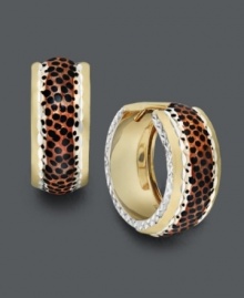 Amp up your accessory collection with must-have animal print style. Earrings feature a leopard print enamel surface with diamond-cut edges. Hoop setting crafted in 14k gold over sterling silver and sterling silver. Approximate drop: 3/4 inch. Amp up your accessory collection with must-have animal print style. Earrings feature a leopard print enamel surface with diamond-cut edges. Hoop setting crafted in 14k gold over sterling silver and sterling silver. Approximate drop: 3/4 inch.