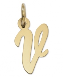 The perfect gift for Vanessa. This polished V initial charm features a pretty, small script design in 14k gold. Chain not included. Approximate length: 7/10 inch. Approximate width: 3/10 inch.