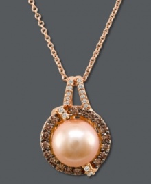 The sweetest final touch. Le Vian's subtly-shimmering pendant features a pink cultured freshwater pearl (9-10 mm) encircled by round-cut chocolate diamonds (1/3 ct. t.w.) and accented by white diamonds. Approximate length: 18 inches. Approximate drop: 3/4 inch. The sweetest final touch. Le Vian's subtly-shimmering pendant features a pink cultured freshwater pearl (9-10 mm) encircled by round-cut chocolate diamonds (1/3 ct. t.w.) and accented by white diamonds. Approximate length: 18 inches. Approximate drop: 3/4 inch.