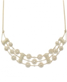 As light and airy as lace, this clever bib-style necklace is the ultimate indulgence. Round-cut diamonds (1-1/4 ct. t.w.) are interspersed throughout a three-row 14k gold setting. Approximate length: 13-1/2 inches. As light and airy as lace, this clever bib-style necklace is the ultimate indulgence. Round-cut diamonds (1-1/4 ct. t.w.) are interspersed throughout a three-row 14k gold setting. Approximate length: 13-1/2 inches.