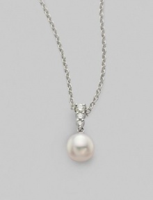 A classic 'Morning Dew' pendant hangs suspended on a delicate chain link.8MM Akoya cultured pearlDiamond, 0.1 tcw18K white goldLength, about 18Spring ring closureImported A classic 'Morning Dew' pendant hangs suspended on a delicate chain link.8MM Akoya cultured pearlDiamond, 0.1 tcw18K white goldLength, about 18Spring ring closureImported